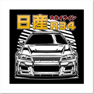 Skyline GTR R34 (White Print) Posters and Art